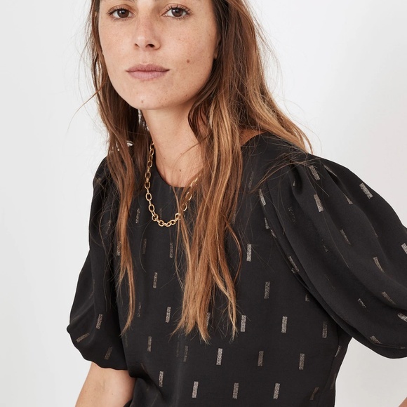 Madewell | Metallic Jacquard Puff-Sleeve Top - Picture 6 of 8